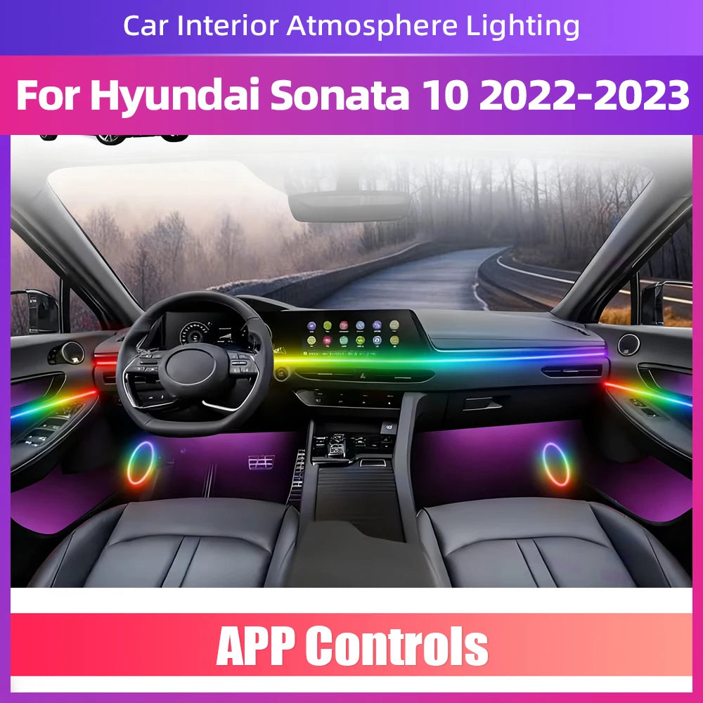 Pour Hyundai Sonata 10 intérieur 2022-2023 LED 64 couleurs lampe de lumière ambiante bande lumineuse acrylique APP contrôlé éclairage d'ambiance
