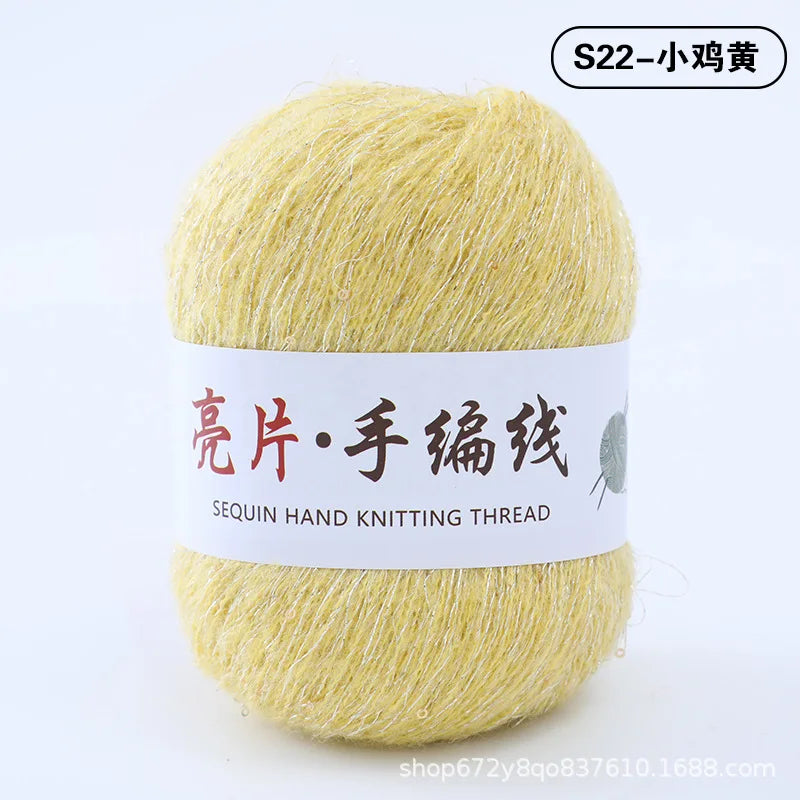 Fil de mohair de dentelle avec paillettes, fil de boucle de crochet, paillettes brillantes, pull de bricolage, 150g, 50G * 3