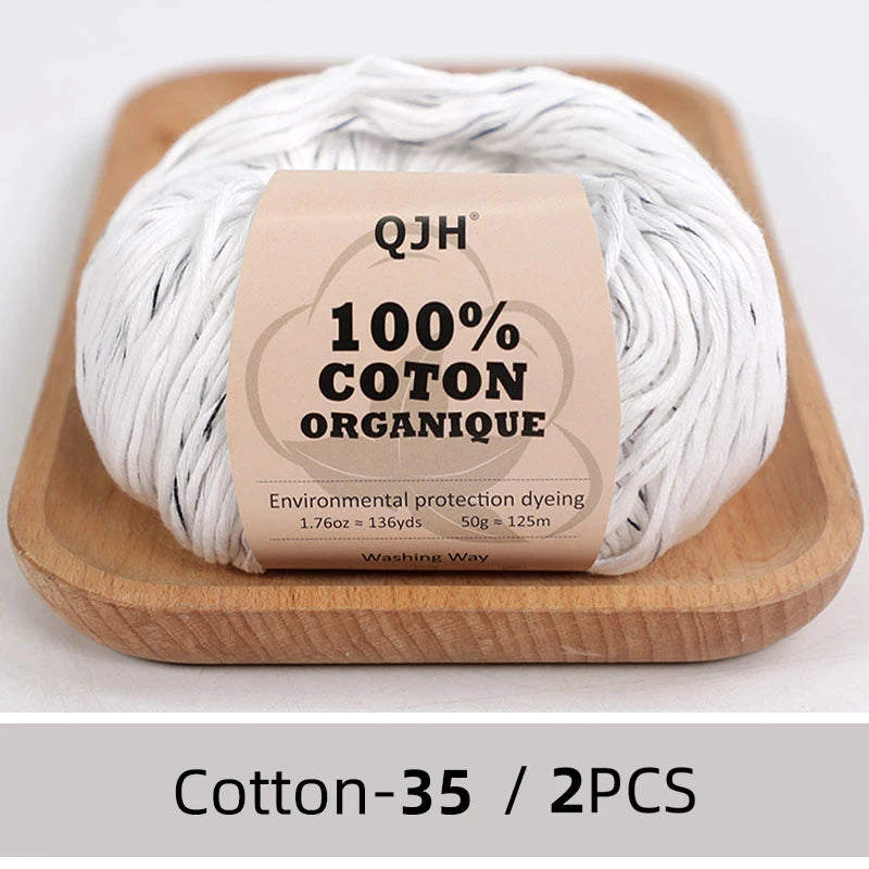 QJH Fil 100% coton biologique, fil pour tricoter, crochet et artisanat, paquet de 2 - 1,76 oz/136 mètres/1 pièce, léger, Dk