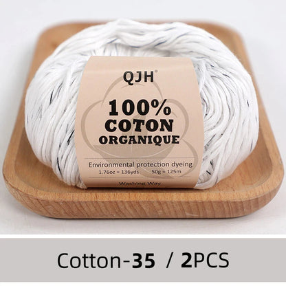 QJH Fil 100% coton biologique, fil pour tricoter, crochet et artisanat, paquet de 2 - 1,76 oz/136 mètres/1 pièce, léger, Dk