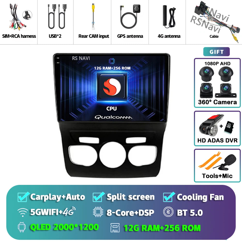 Android 15 Carplay DSP WIF + 4G autoradio GPS lecteur multimédia pour citroën C4 C4L DS4 2013 2014 2015 2016 2017 caméra stéréo 360