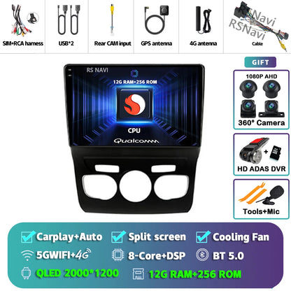 Android 15 Carplay DSP WIF + 4G autoradio GPS lecteur multimédia pour citroën C4 C4L DS4 2013 2014 2015 2016 2017 caméra stéréo 360