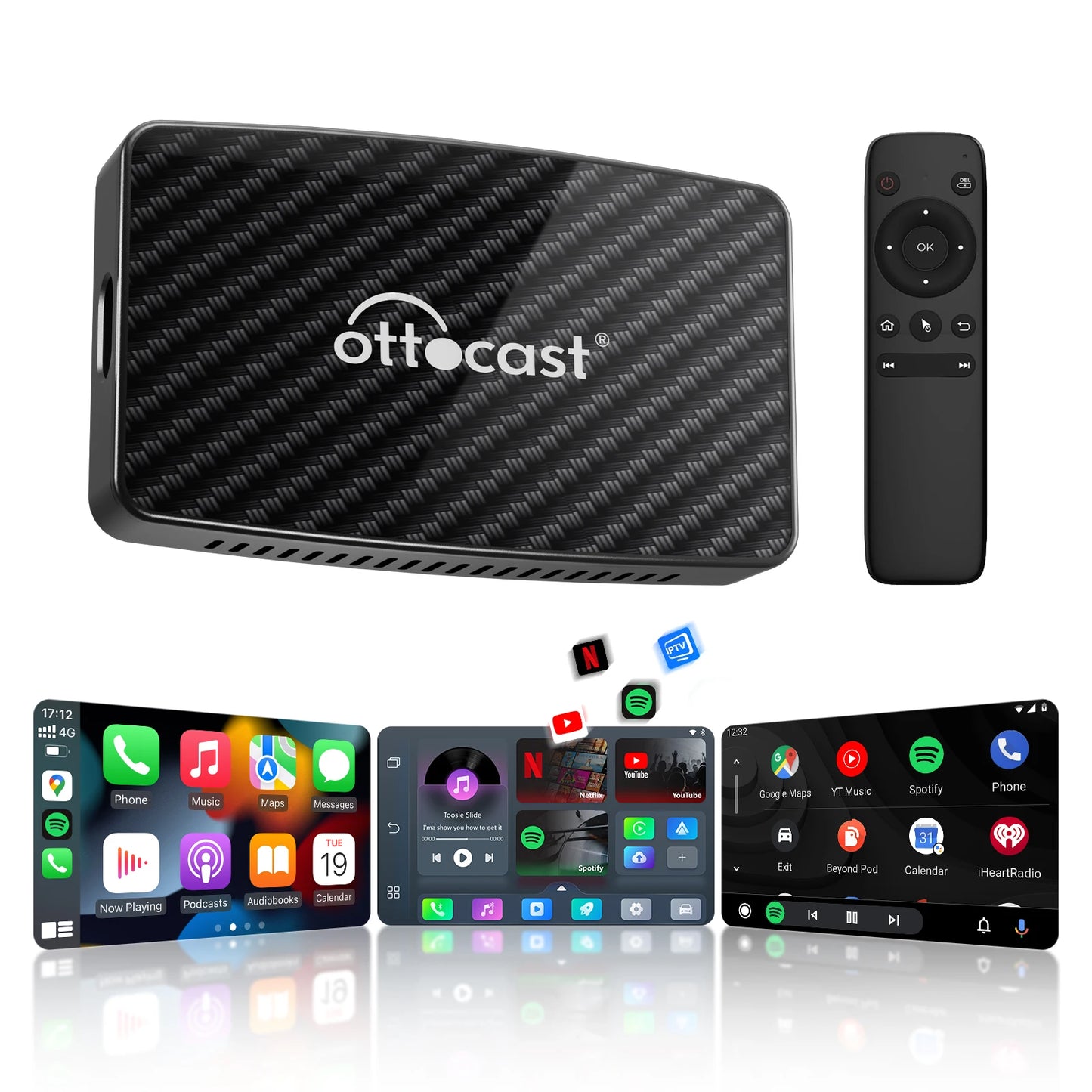 Ottocast Play2Video Pro sans fil pour lecteur multimédia d'origine, système 3 en 1, Netflix & YouTube, Carplay, boîte AI pour VW