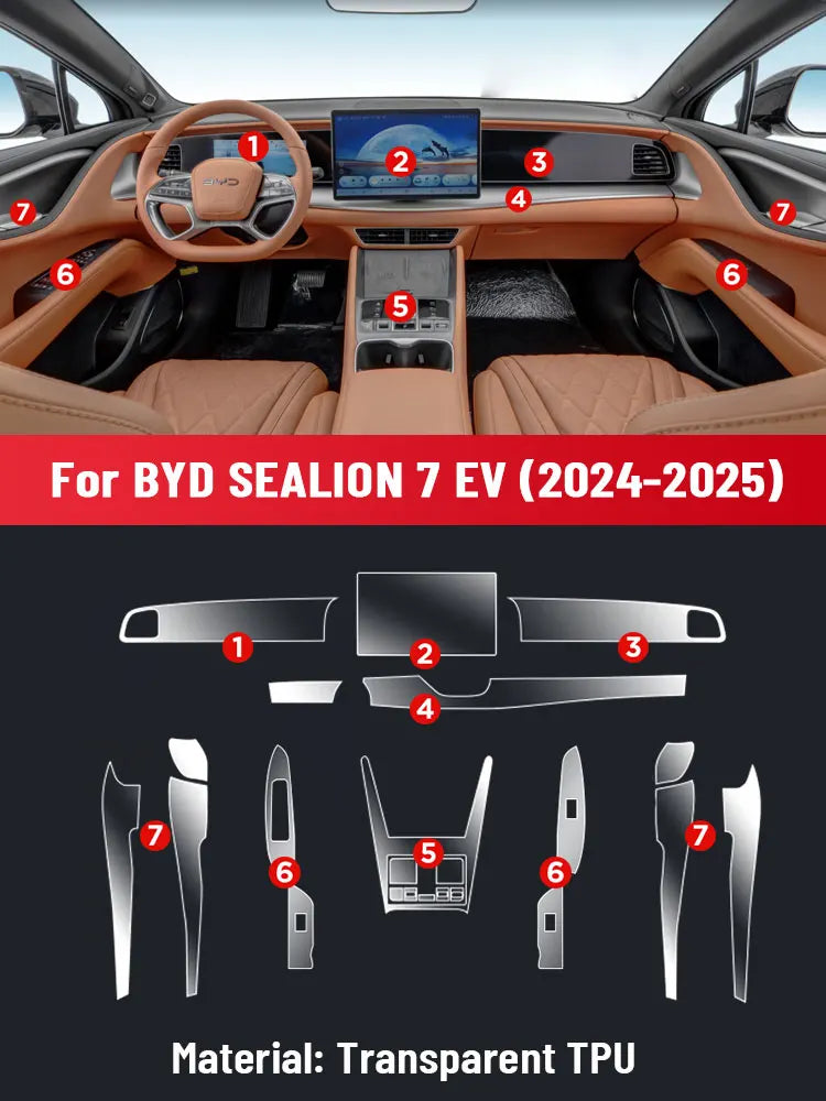 فيلم واقي داخلي مضاد للخدش من مادة TPU، تحكم مركزي أوتوماتيكي، ملاحة لسيارة BYD SEALION 7 EV 2024، ملحقات