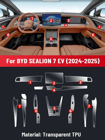 فيلم واقي داخلي مضاد للخدش من مادة TPU، تحكم مركزي أوتوماتيكي، ملاحة لسيارة BYD SEALION 7 EV 2024، ملحقات