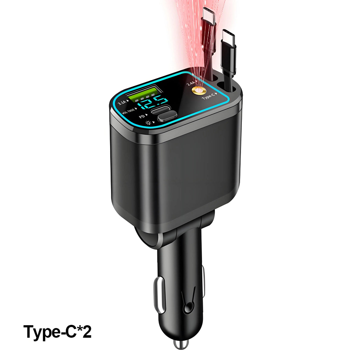 Chargeur de voiture rétractable 120W, avec toit Starlight, câble USB C, chargeur rapide, adaptateur allume-cigare pour IPhone Huawei Samsung