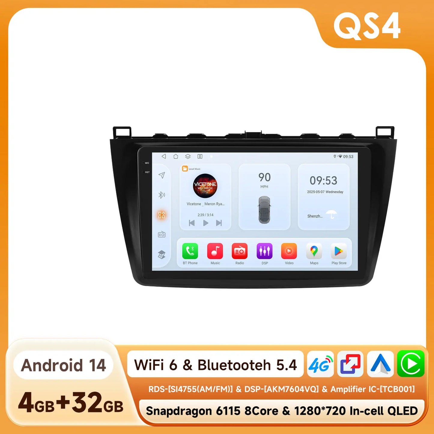 Hizpo Android 14 pour Mazda 6 2007 - 2012 lecteur multimédia de voiture Navigation GPS Radio Carplay Navi 360 caméra 4G No 2 Din 2din DVD