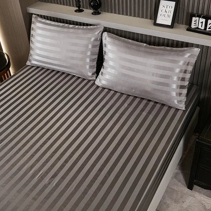 Satin-injFitted-طقم ملاءات سرير كوين، رمادي، ناعم، مبرد، جيب عميق، أطقم مفروشات، مخطط، سادة، غطاء مرتبة