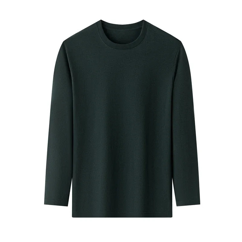 T-Shirt à manches longues et col rond pour hommes, couleur unie, en coton, confortable, respirant, haut décontracté, différentes couleurs, été