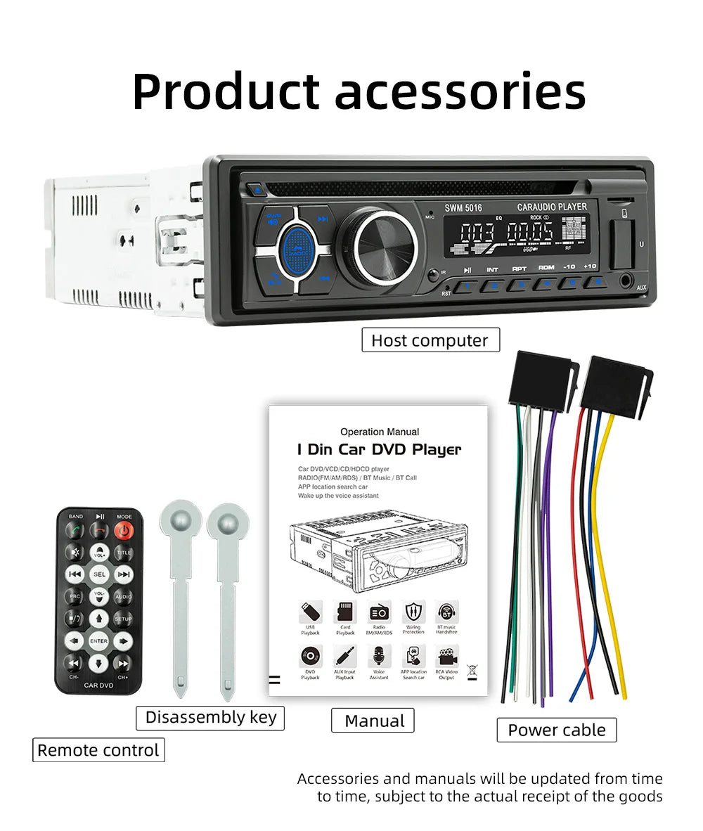 BQCC-Lecteur DVD/CD/VCD universel pour voiture, 1 Din, AI Voice BT, USB TF, entrée AUX, radio RDS, localiser une protection de câblage, EQ, stéréo