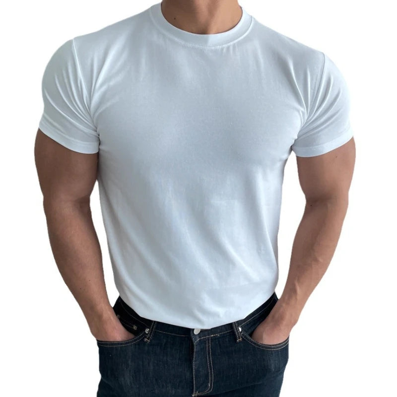 T-shirt à manches courtes pour hommes, vêtement d'été, de sport, de Fitness, d'entraînement, en coton, respirant, couleur unie, décontracté