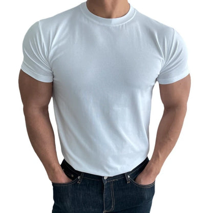 T-shirt à manches courtes pour hommes, vêtement d'été, de sport, de Fitness, d'entraînement, en coton, respirant, couleur unie, décontracté