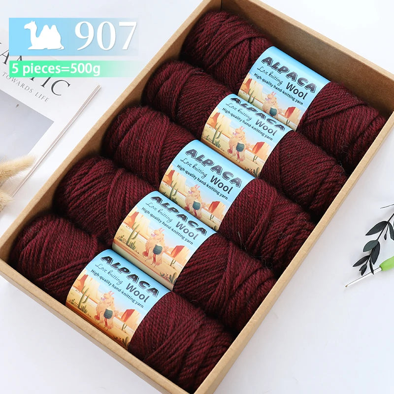 500g contient 5 écheveaux de fil de laine d'alpaga épais, 245 aiguilles, fil à tricoter, fil de matériel de bricolage pour pulls à tricoter, fil pour la fabrication de pulls en laine, grands manteaux, châles, chapeaux,