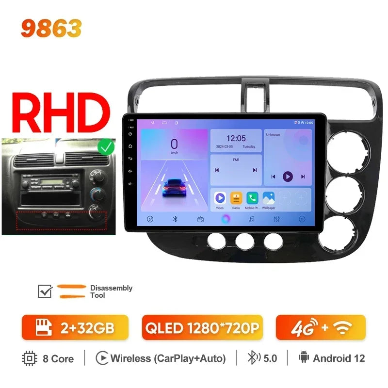 MAMSM-Autoradio pour Honda Civic 7, LHD, RHD, 2000-2006, Android 13, Limitation, Lecteur vidéo, GPS, 4G, Carplay, Auto Stereo, Head Unit