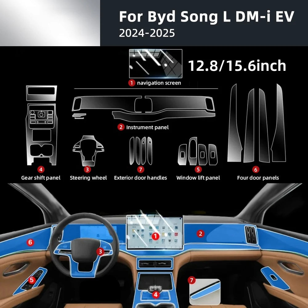 Film protecteur TPU pour l'intérieur de la voiture, anti-rayures, pour BYD Song L DM-iEV 2024 2025, autocollants transparents de protection automobile, accessoires