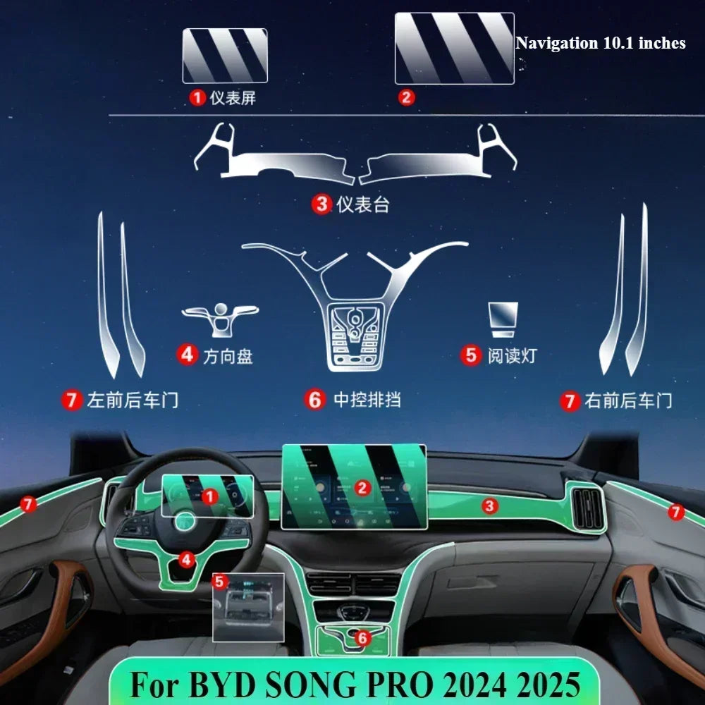 Film intérieur Transparent en TPU pour Console centrale de Navigation, autocollant de Protection PPF, accessoires pour BYD SONG PRO 2024 2025