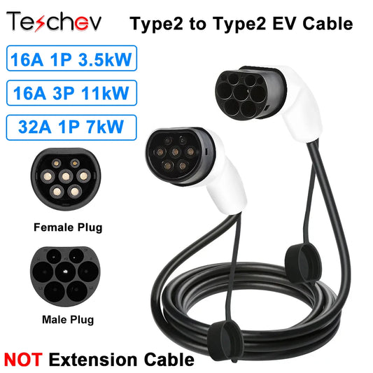Câble de chargement 16A/32A 11kW Type2 à Type2 EV, chargeur IEC 62196-2 pour véhicules électriques, voiture PHEV dans la Station publique