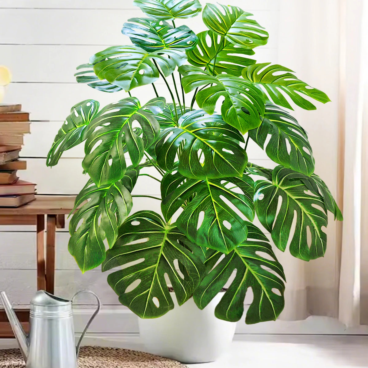 ورقة Monstera اصطناعية بلاستيكية، نبات مزيف للزينة بوعاء، مناسبة لديكور المنزل، 60-100 سم