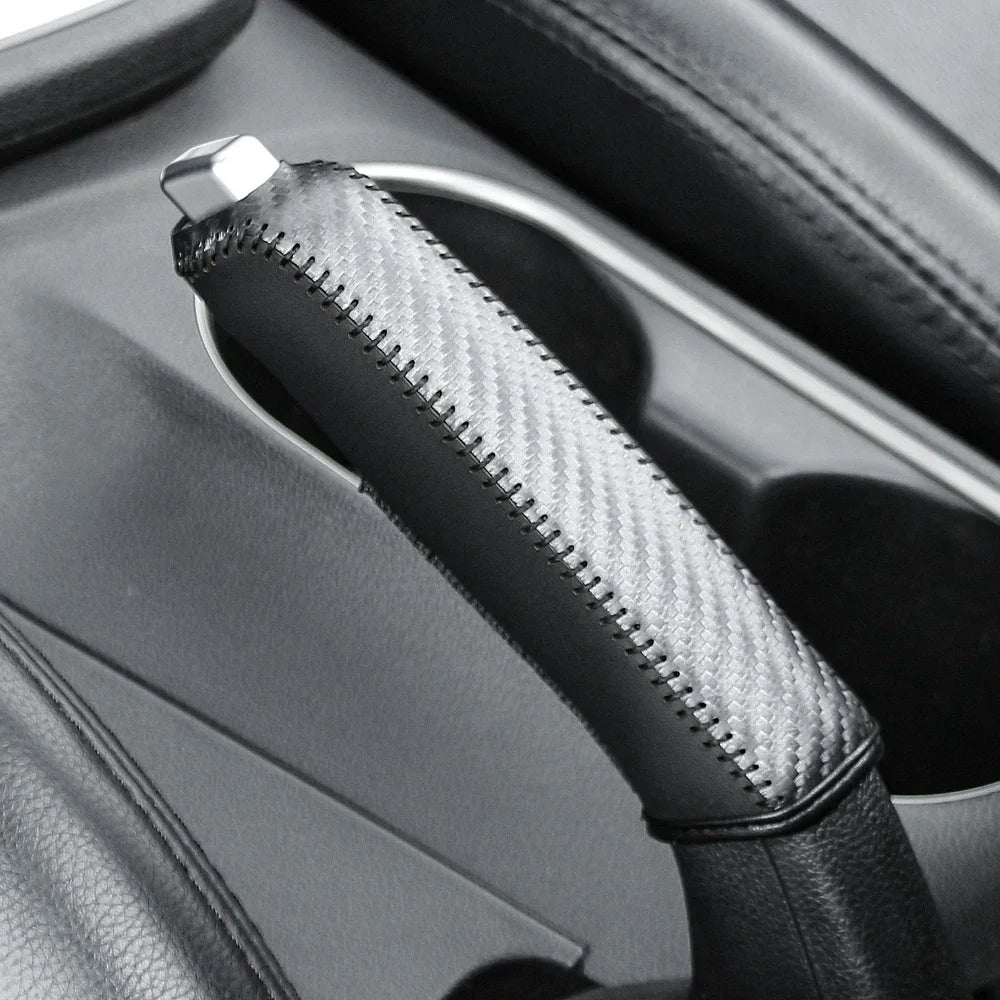 Housse de frein à main en cuir et Fiber de carbone pour voiture, manchon de Protection, accessoires d'intérieur de voiture