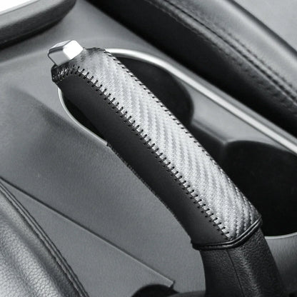 Housse de frein à main en cuir et Fiber de carbone pour voiture, manchon de Protection, accessoires d'intérieur de voiture