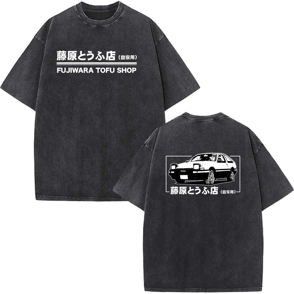 Anime Initial D Drift AE86 lavé Vintage imprimé T-shirt RX-7 R34 horizon GTR JDM T-shirts hommes Harajuku confortable surdimensionné T-shirts