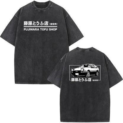 Anime Initial D Drift AE86 lavé Vintage imprimé T-shirt RX-7 R34 horizon GTR JDM T-shirts hommes Harajuku confortable surdimensionné T-shirts
