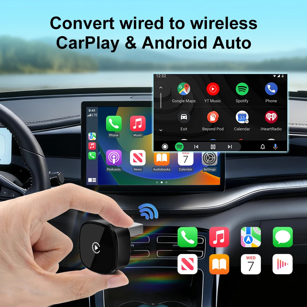 Adaptateur Auto CarPlay/Android sans fil, Plug and Play, pour VW, Toyota, Nissan, Ford Benz, filaire vers sans fil, pour voitures filaires OEM, nouveauté 2026