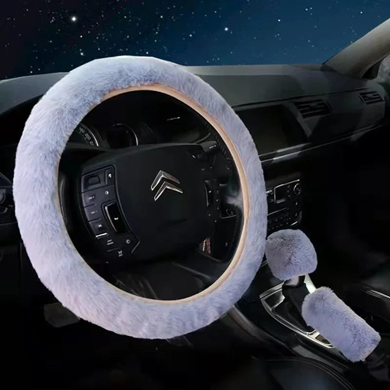 Ensemble de housses de volant en peluche d'hiver 3 pièces, polaire chaude Super épaisse pour temps froid, comprend un changement de vitesse et une housse de frein à main