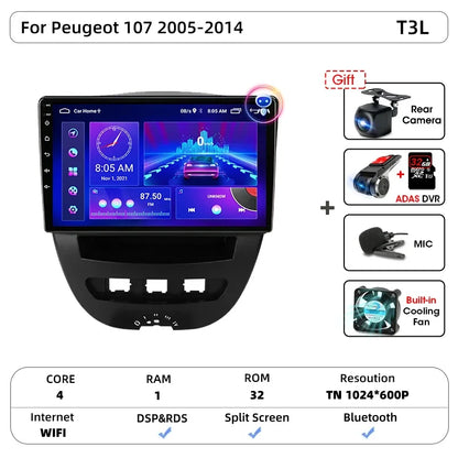 Srnubi autoradio pour Peugeot 107 Toyota Aygo citroën C1 2005-2014 sans fil Carplay Android Auto lecteur multimédia de voiture 2 Din