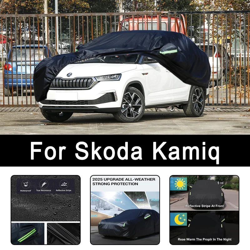 Bâches de voiture 6 en 1 pour Skoda Kamiq, imperméables, anti-poussière, UV, résistantes à la neige et aux rayures