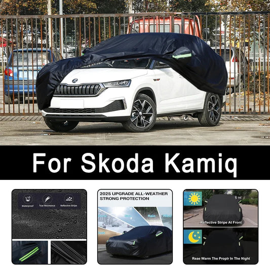 Bâches de voiture 6 en 1 pour Skoda Kamiq, imperméables, anti-poussière, UV, résistantes à la neige et aux rayures
