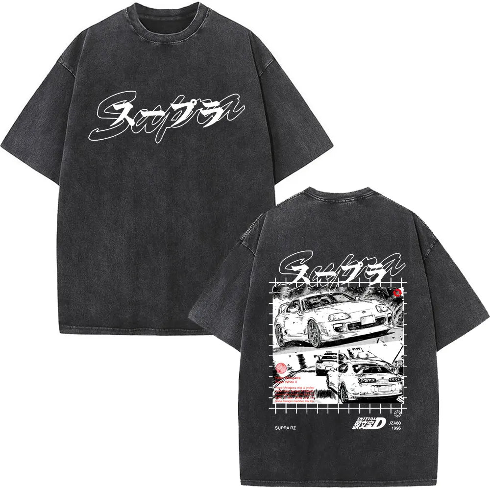 Anime Initial D Drift AE86 lavé Vintage imprimé T-shirt RX-7 R34 horizon GTR JDM T-shirts hommes Harajuku confortable surdimensionné T-shirts