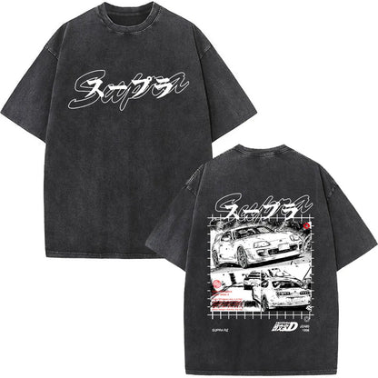 Anime Initial D Drift AE86 lavé Vintage imprimé T-shirt RX-7 R34 horizon GTR JDM T-shirts hommes Harajuku confortable surdimensionné T-shirts
