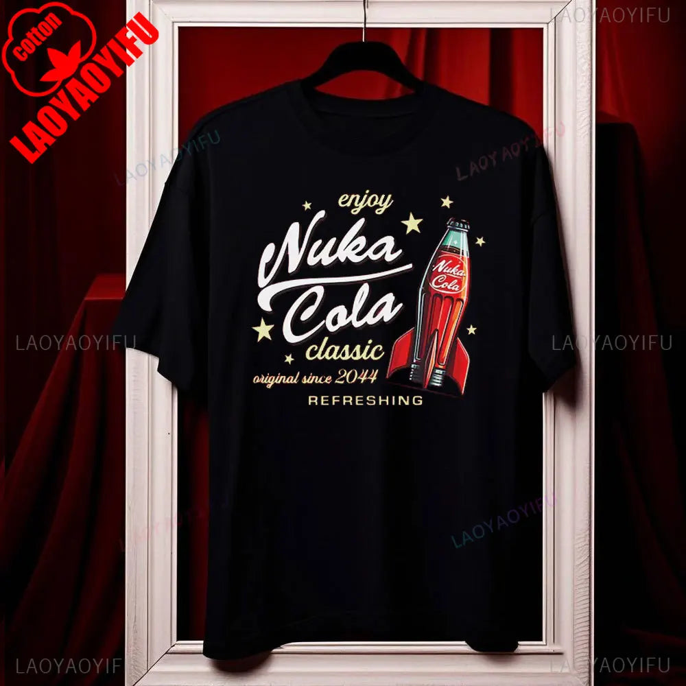 تيشيرت Nuka Cola Fallout للجنسين من القطن الناعم، تي شيرت مضحك، تي شيرت أحمر عتيق 2044، تي شيرت علوي، هدية للمعجبين، ملابس رجالية، هاراجوكو