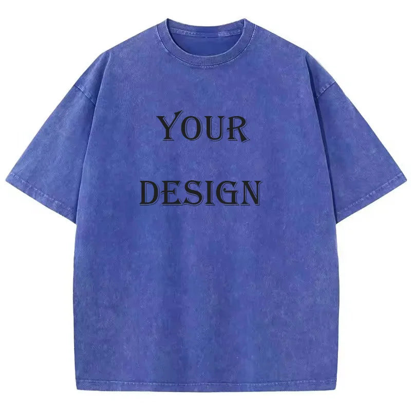 T-shirt unisexe en coton lavé, imprimé personnalisé, haut Harajuku, bricolage, votre Photo ou Logo, à la mode