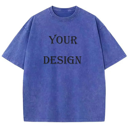 T-shirt unisexe en coton lavé, imprimé personnalisé, haut Harajuku, bricolage, votre Photo ou Logo, à la mode
