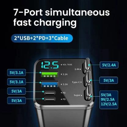 Chargeur de voiture 150W PD30W, adaptateur allume-cigare de voiture, affichage de la tension avec câble rétractable, chargeur rapide 22.5W pour IOS Android