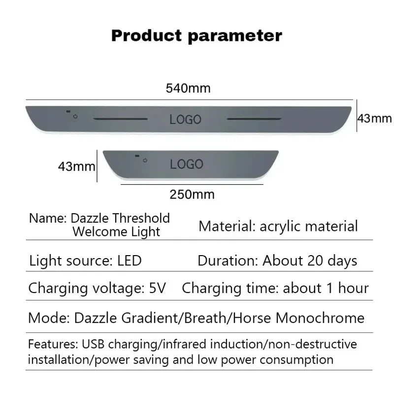 Lumière de seuil de porte de voiture personnalisée, lampe de budgétaire de logo, LED mobile de puissance, plaque de bienvenue, lumière de pédale, protection des portes de voiture