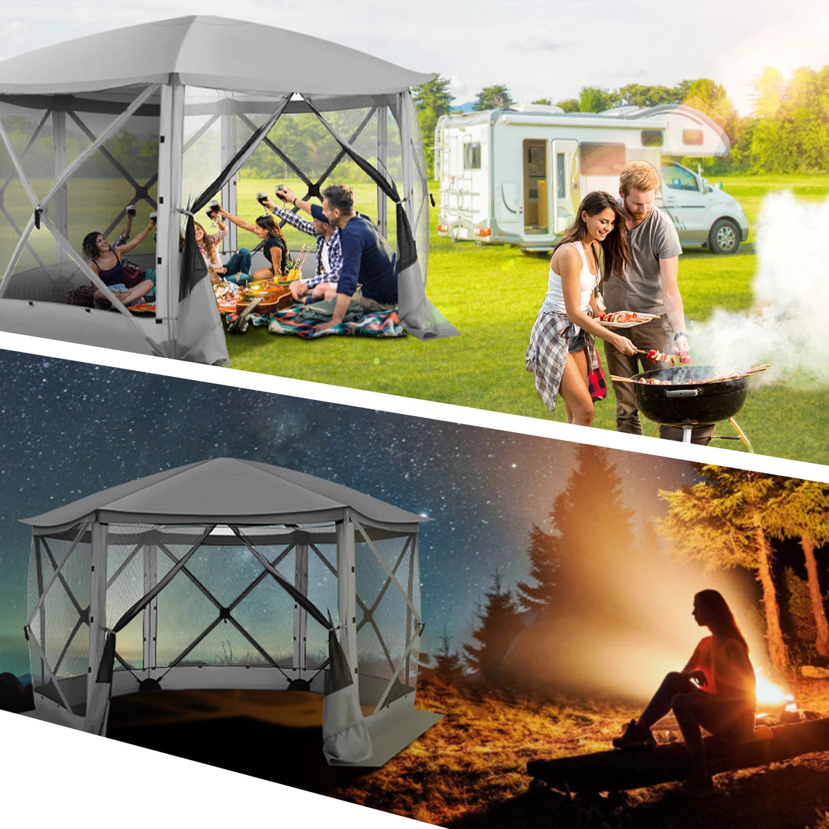 Maison d'écran de tente de belvédère escamotable pour le camping, pièce d'écran de 12x12 avec le toit parfait, belvédère d'écran extérieur avec le filet