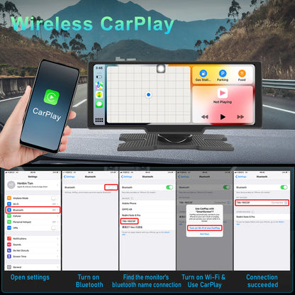 Podofo sans fil Carplay Portable tableau de bord numérique Android Auto 10.26 pouces lecteur intelligent avec commande vocale 1080P BT TF