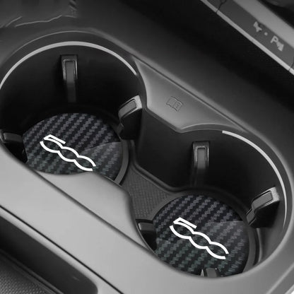 Tapis de tasse d'eau intérieur de voiture en fibre de carbone, 2 pièces, sous-verres antidérapants pour Fiat 500 500C 2012 500X 500L Abarth 695, accessoires automobiles