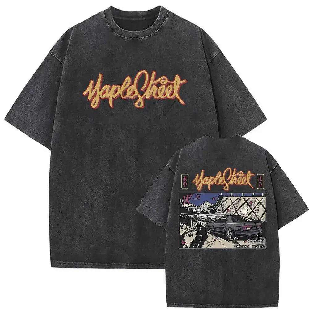 Anime Initial D Drift AE86 lavé Vintage imprimé T-shirt RX-7 R34 horizon GTR JDM T-shirts hommes Harajuku confortable surdimensionné T-shirts