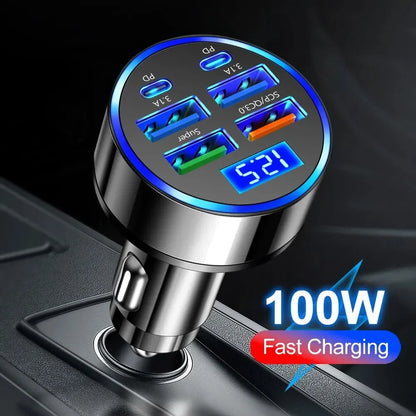 Chargeur de voiture à charge rapide, 66-250W, PD, QC3.0, une à six voitures, prise allume-cigare Laguna, charge flash avec affichage numérique