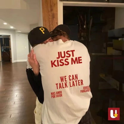 Skuggnas Just Kiss Me T-Shirt en coton graphique drôle chemise positive cadeau pour femmes et hommes hauts décontractés t-shirts de mode d'été