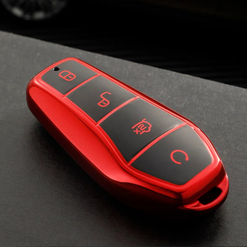 Support protégé à 4 boutons pour BYD Qin Plusdmi Atto 3 Han EV, porte-clés dauphin en TPU, étui pour clé télécommande de voiture, accessoires