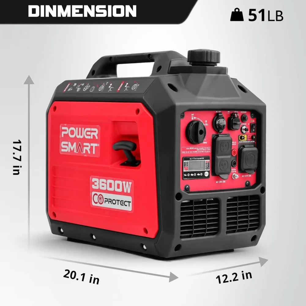 Générateur d'onduleur portable de 3600 watts avec protection CO, fonctionnement silencieux, 30 ampères RV-Ready
