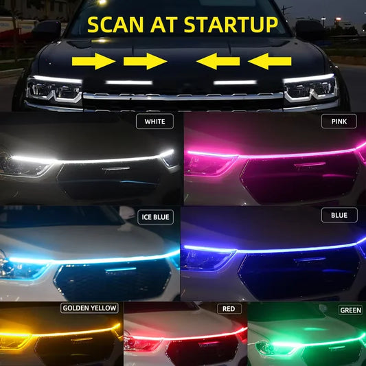 LED feux de jour balayage démarrage capot de voiture lumières décoratives DRL Auto moteur capot Guide lampe d'ambiance décorative 12V blanc