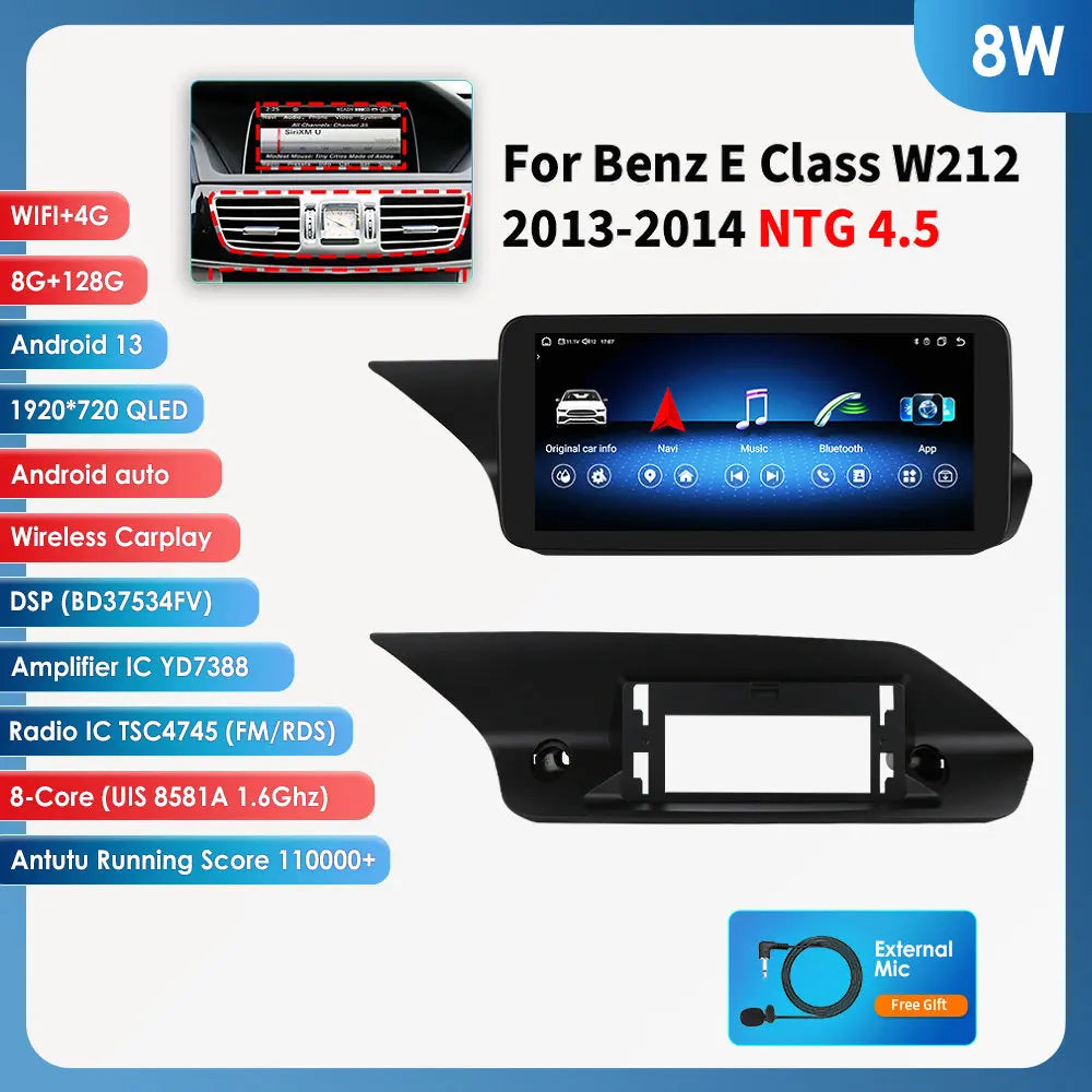 Autoradio Android 13 de 10.25 Pouces avec Lecteur de Limitation 4G Carplay, pour Mercedes Benz W212 Classe E NTG 4.0 4.5 5.0 E200 E230 E260 E300 S212