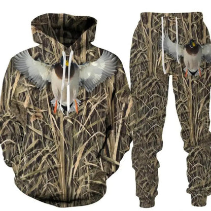 Ensemble à capuche pour hommes, Camouflage, chasse, Animal, impression 3D, mode automne et hiver, sweat-shirt et pantalon de survêtement, ensemble deux pièces