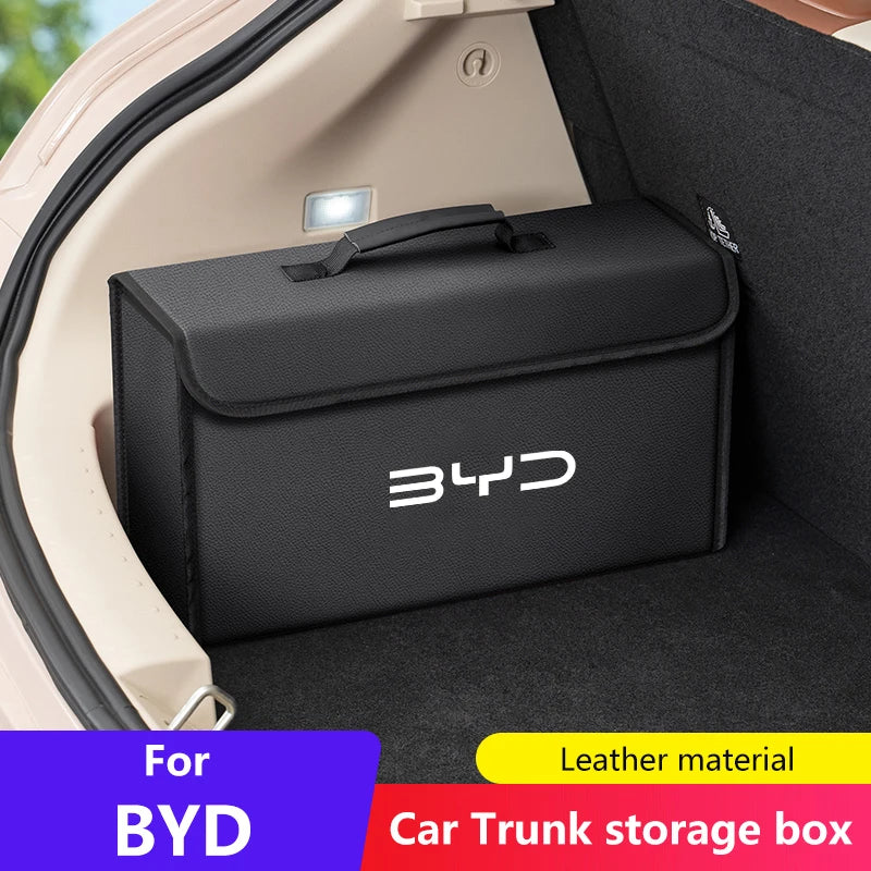 Boîte de rangement de coffre de voiture en cuir pliable en Fiber de carbone pour BYD Atto 3 joint de dauphin Tang Song DMI sac de rangement accessoires d'intérieur